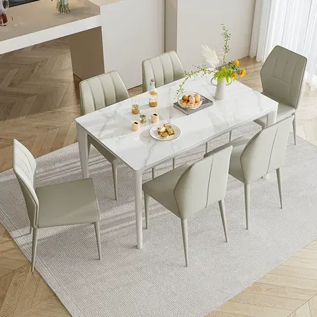 双虎 岩板餐桌2023新款家用客厅小户型现代轻奢客厅桌椅子组合102图片