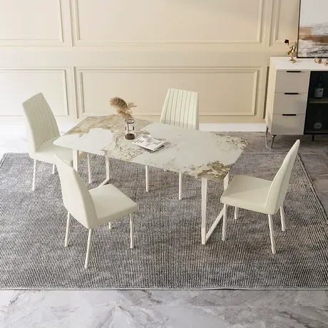 双虎 岩板餐桌2023新款现代简约轻奢家用小户型长方形餐椅25001图片
