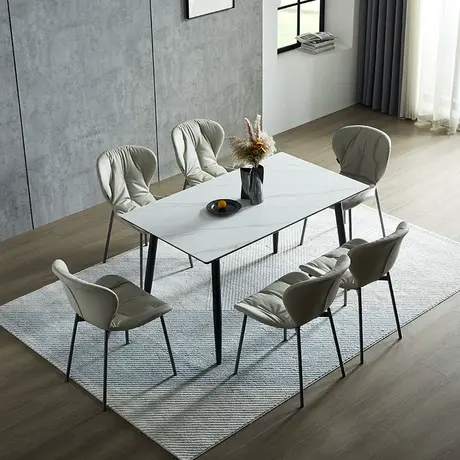 双虎大理石餐桌家用小户型客厅现代简约长方形岩板歺桌椅组合211E图片