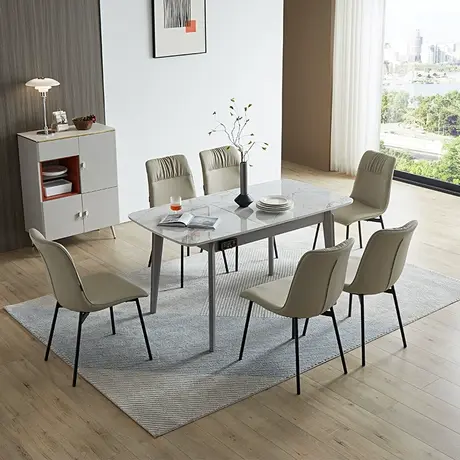 双虎 岩板伸缩餐桌带电磁炉一体家用现代简约轻奢餐桌椅组合16002商品大图
