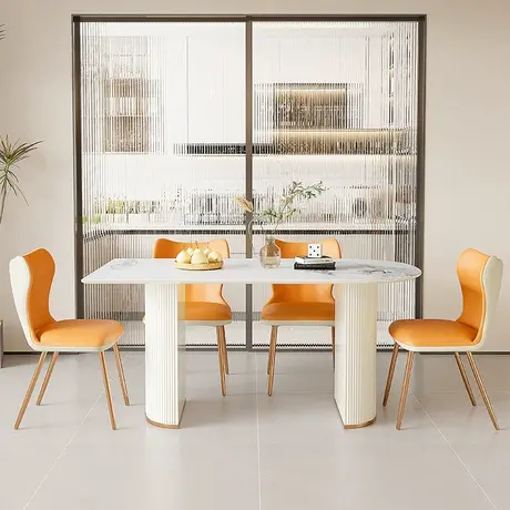 双虎 奶油系岛台一体餐桌家用小户型轻奢现代高端岩板餐桌椅子019图片