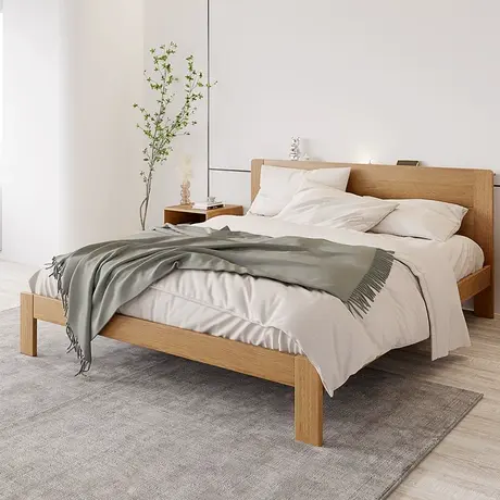 双虎 橡木实木床现代简约双人主卧2023年新款1.8小户型板式床BM2图片