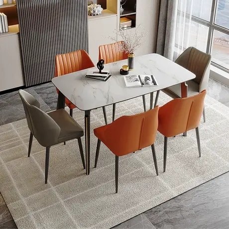 双虎 意式餐桌家用客厅小型轻奢高端现代简约方形桌椅子组合003A商品大图