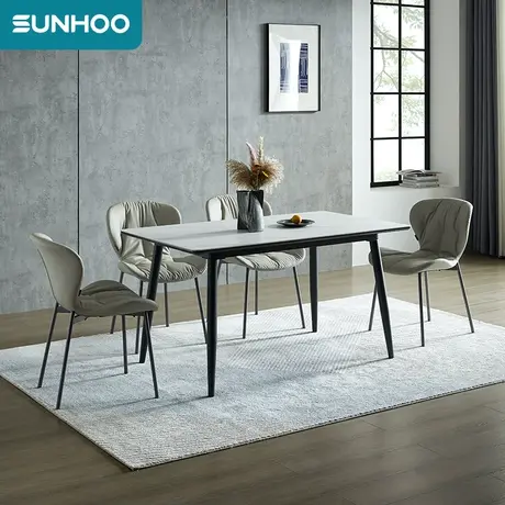 双虎 大理石餐桌家用小户型客厅现代简约长方形岩板歺桌椅组合T21图片