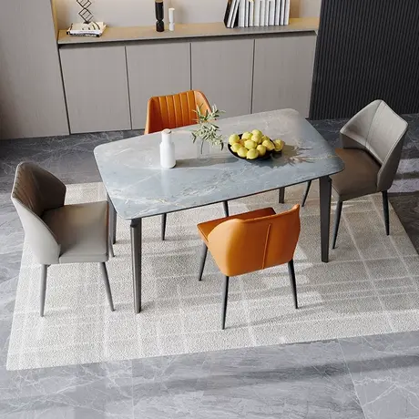 双虎 轻奢餐桌出租房家用现代简约长方形奢石岩板歺餐桌子组合03B图片