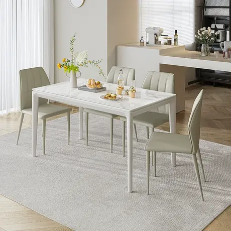 双虎 岩板餐桌2023新款家用客厅小户型现代轻奢客厅桌椅子组合102图片