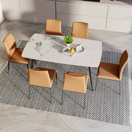 双虎轻奢岩板餐桌椅2023新款小户型家用现代简约客厅吃饭桌子187B图片
