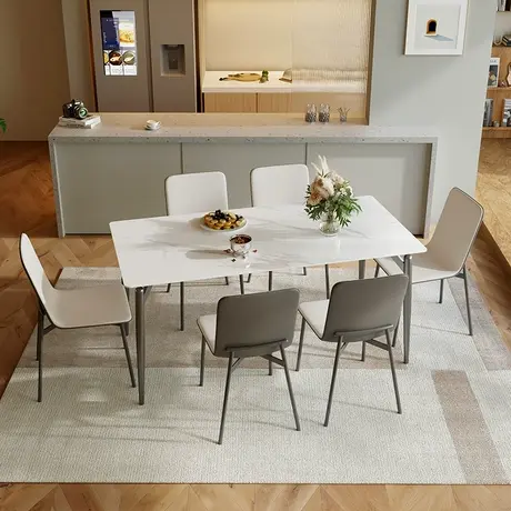 双虎 岩板餐桌轻奢高端2023现代简约小户型客厅家用餐厅桌椅子71B商品大图
