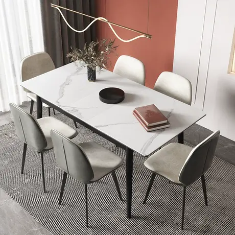 双虎 可伸缩岩板餐桌轻奢现代家用长桌子客厅小户型高端歺餐桌C15商品大图
