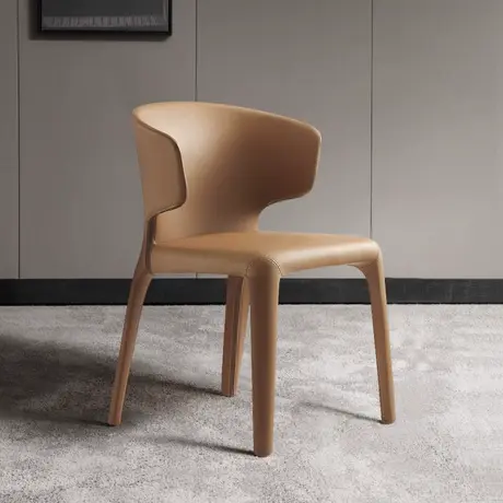沃购家用设计师餐椅北欧简约现代皮艺休闲椅意式轻奢靠背椅子软包图片