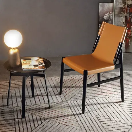 沃购实木餐椅现代简约马鞍皮椅子家用设计师创意北欧餐厅靠背椅图片