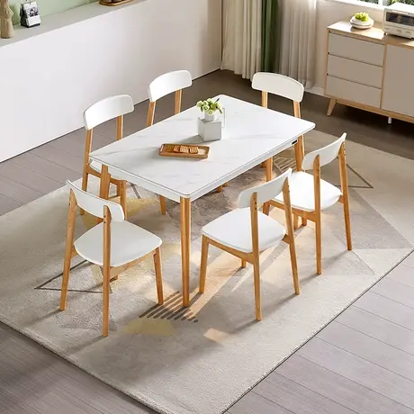 全友家居北欧简约可伸缩钢化玻璃餐桌家用客厅饭桌椅组合DW1001图片
