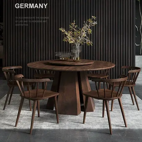 沃购家用饭桌实木餐桌圆形北欧餐厅家具桌子8人可带转盘圆桌简约图片
