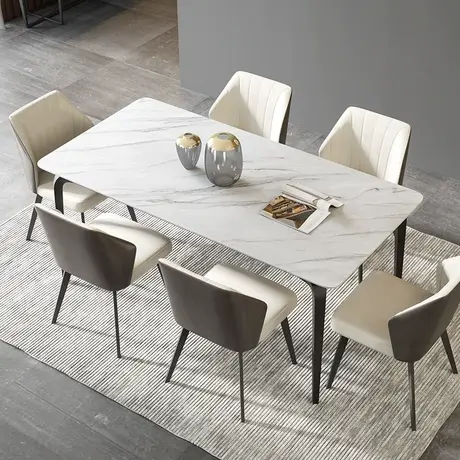 沃购北欧轻奢岩板餐桌椅组合现代简约网红饭桌子家用小户型长方形图片