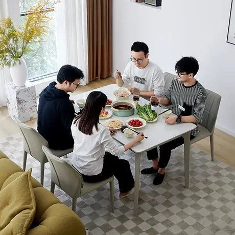 双虎 电磁炉岩板餐桌家用小户型2023新款轻奢现代简约餐桌椅23706图片