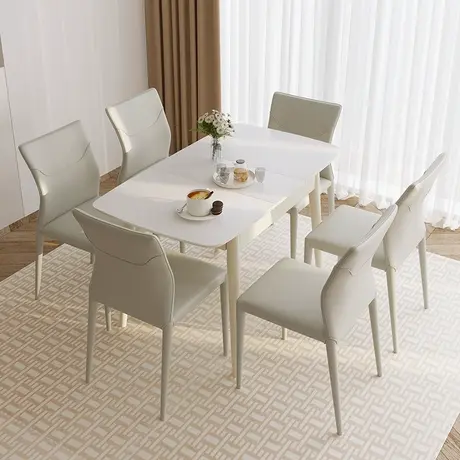 双虎 岩板餐桌现代简约轻奢家用折叠小户型可伸缩餐桌椅组合23705商品大图