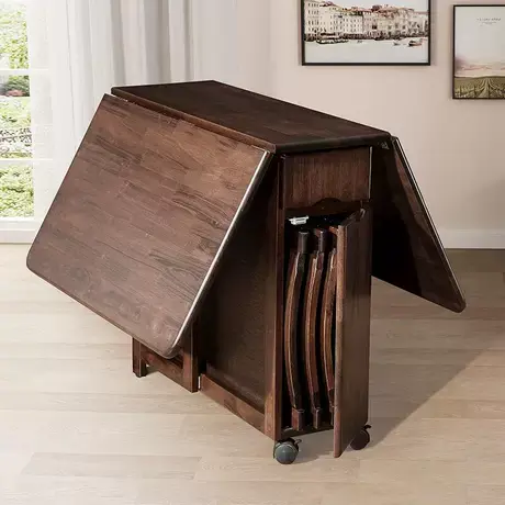全实木折叠餐桌家用小户型移动餐桌椅家具北欧隐形柜饭桌现代简约图片