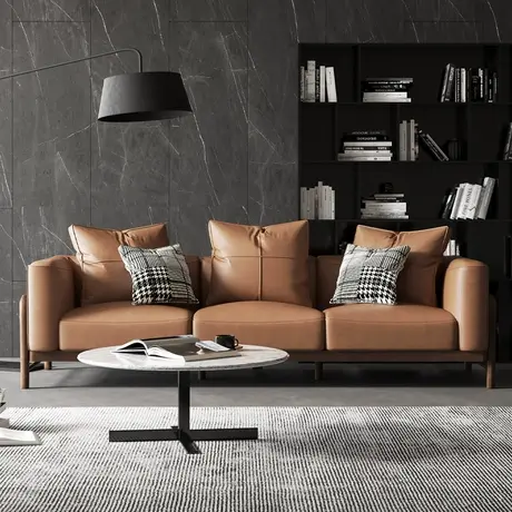 沃购北欧实木科技皮沙发组合家用现代简约客厅小户型三人位沙发图片