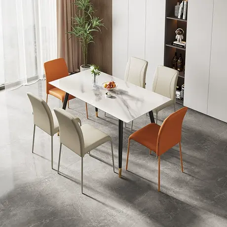 全友家居餐桌现代简约客厅大理石纹钢化玻璃轻奢长方形餐桌DW1136图片