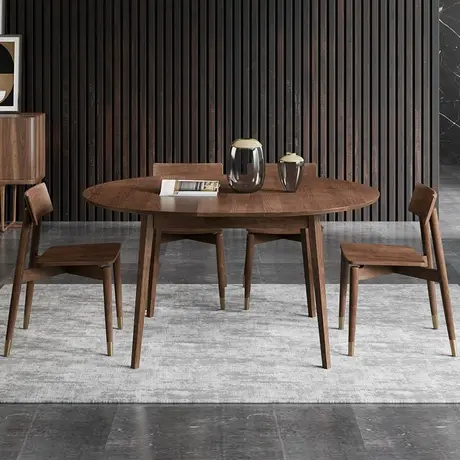 沃购北欧伸缩全实木餐桌家用大圆桌简约隐形小户型桌子餐桌椅组合图片