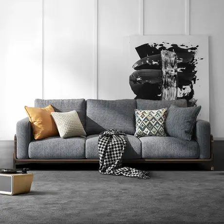沃购北欧实木布艺沙发组合套装可拆洗小户型简约现代客厅轻奢家具图片