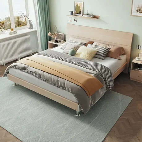 全友家私现代简约双人床卧室1.5米1.8米箱体床实木脚板式床106302商品大图