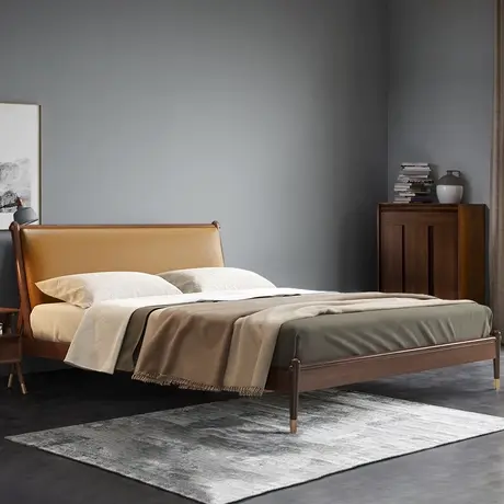 沃购实木床北欧简约轻奢软靠床真皮双人床1.5m1.8m婚床主卧床现代图片