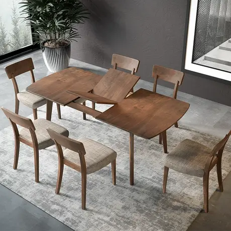 沃购全实木伸缩餐桌北欧现代简约小户型长方饭桌折叠桌子家用家具图片