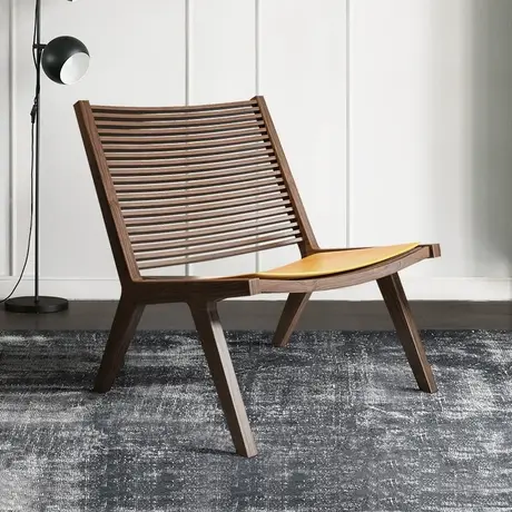 沃购实木简约现代休闲椅布艺设计师懒人家用沙发椅卧室客厅单人椅图片