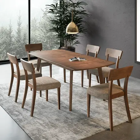 沃购进口伸缩全实木餐桌 北欧简约小户型6人桌椅组合桌子餐厅家具商品大图