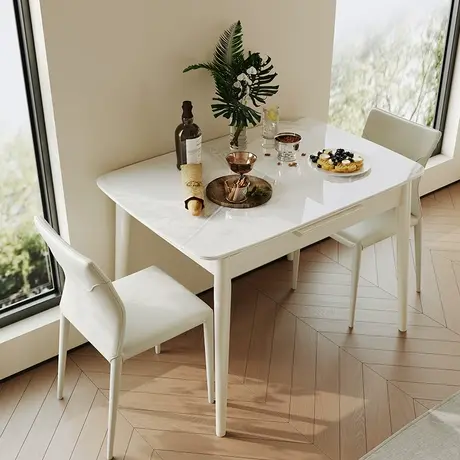 双虎 餐桌家用小户型现代简约长方形饭桌实木腿钢化玻璃台面23709图片