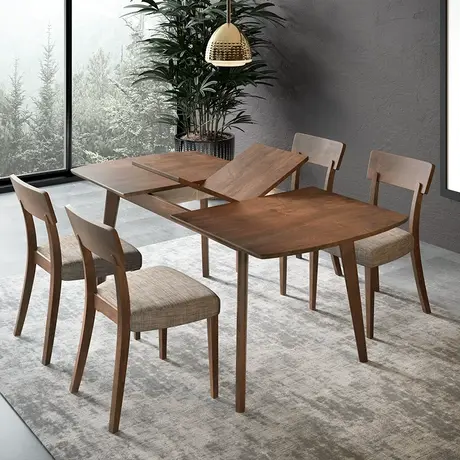 沃购北欧伸缩实木餐桌简约可调节小户型家用餐桌椅组合设计师家具图片
