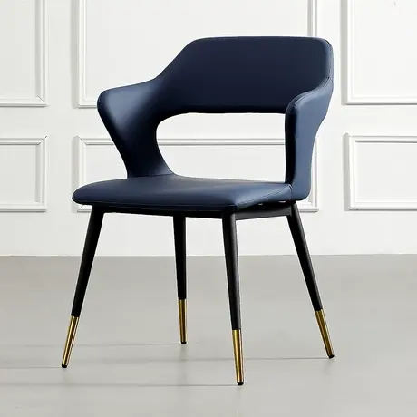 沃购意式轻奢餐椅北欧碳素钢皮艺椅子现代简约家用书房休闲书桌椅图片