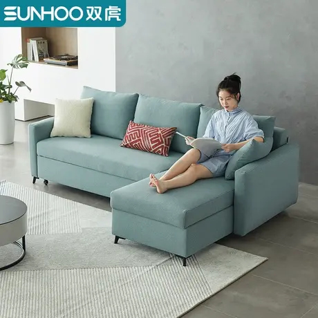 双虎棉麻布艺沙发客厅现代简约可伸缩可储物沙发床折叠两用SF205商品大图
