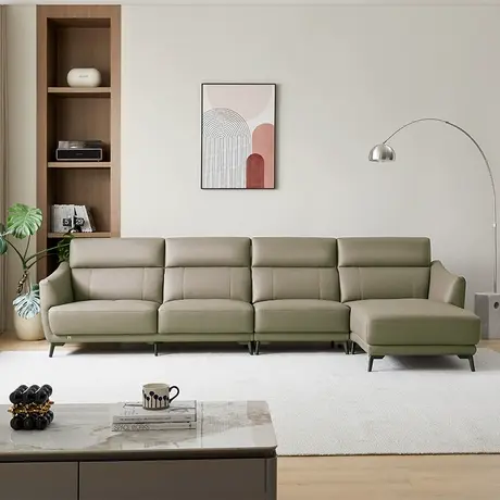 双虎 意式极简沙发客厅现代轻奢高级感小户型直排真皮乳胶沙发517图片