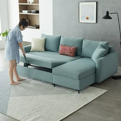 双虎小户型沙发床折叠两用现代简约棉麻多功能可储物布艺沙发205图片