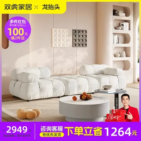双虎布艺沙发奶油风现代简约直排沙发客厅小户型网红模块沙发8009图片