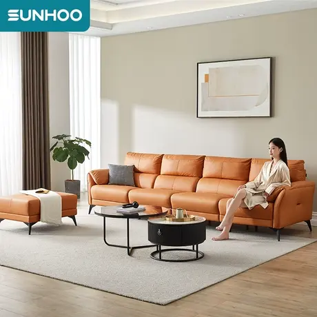 双虎科技布艺沙发客厅现代简约小户型直排轻奢橙色四人位0110图片