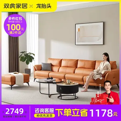 双虎科技布艺沙发客厅现代简约小户型直排轻奢橙色四人位0110商品大图