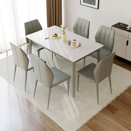 双虎 轻奢岩板餐桌椅组合家用小户型现代简约长方形吃饭桌子23706商品大图