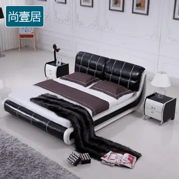 尚壹居 真皮床 双人床 皮艺床 婚床 经典黑色床软床 品牌床 A8010图片