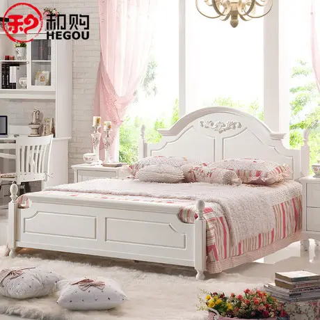 和購韓式田園床1.8床單雙人床白色實木床1.5米公主床臥室三件套06圖片