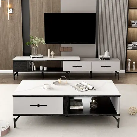 雙虎 巖板茶幾輕奢現代簡約客廳家用小戶型新式電視柜茶桌組合211圖片