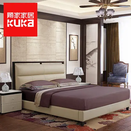 顧家家居軟床1.8米新中式雙人臥室家具實木真皮床圖片