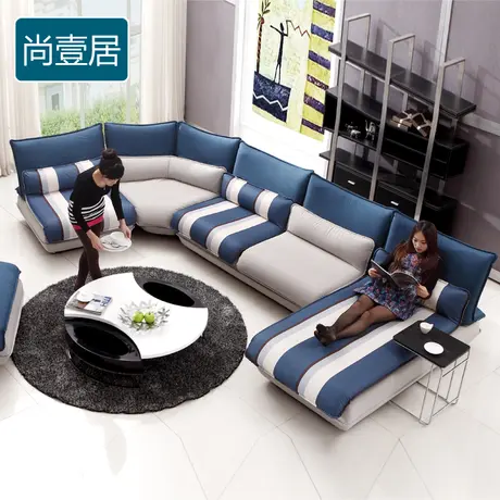 尚壹居 时尚布艺沙发组合现代地中海沙发客厅沙发转角品牌沙发612图片